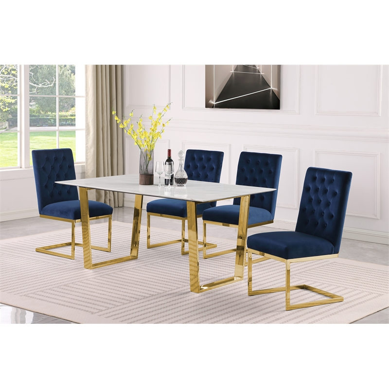 Bowery Hill Contemporary Stone With White Marble Veneer Top Dining Table