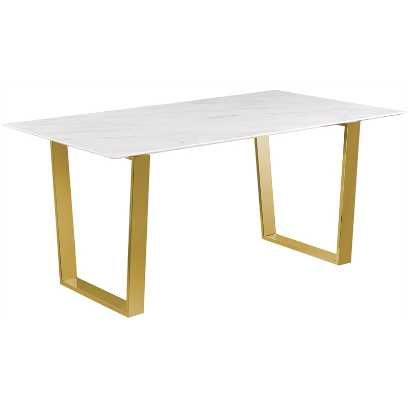 Bowery Hill Contemporary Stone With White Marble Veneer Top Dining Table