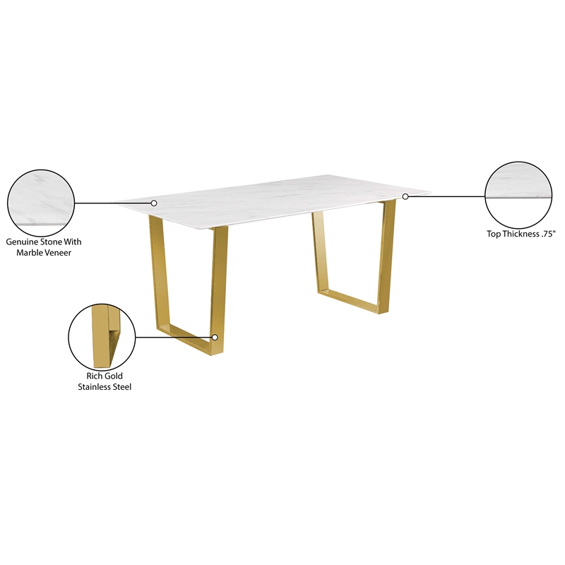 Bowery Hill Contemporary Stone With White Marble Veneer Top Dining Table