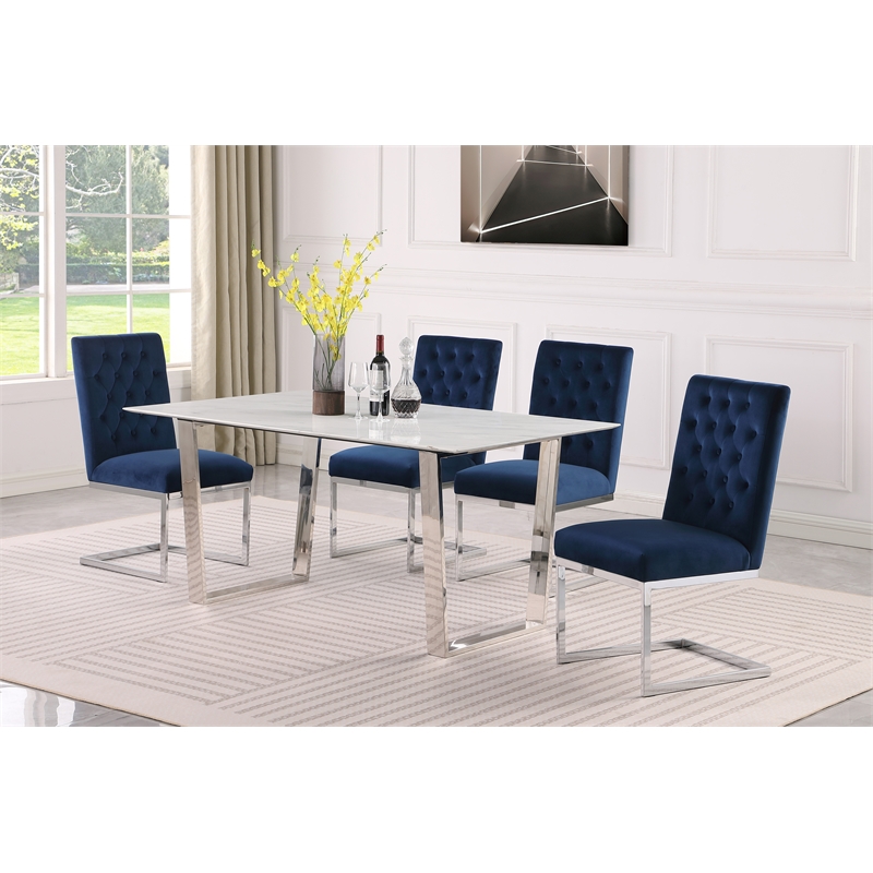 Bowery Hill Contemporary Stone With White Marble Veneer Top Dining Table