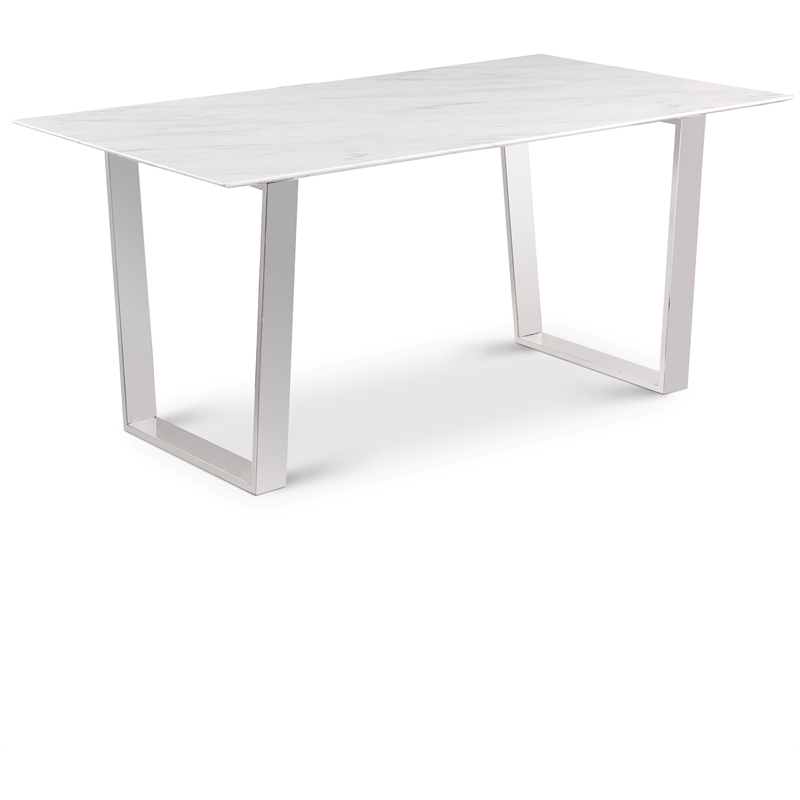 Bowery Hill Contemporary Stone With White Marble Veneer Top Dining Table