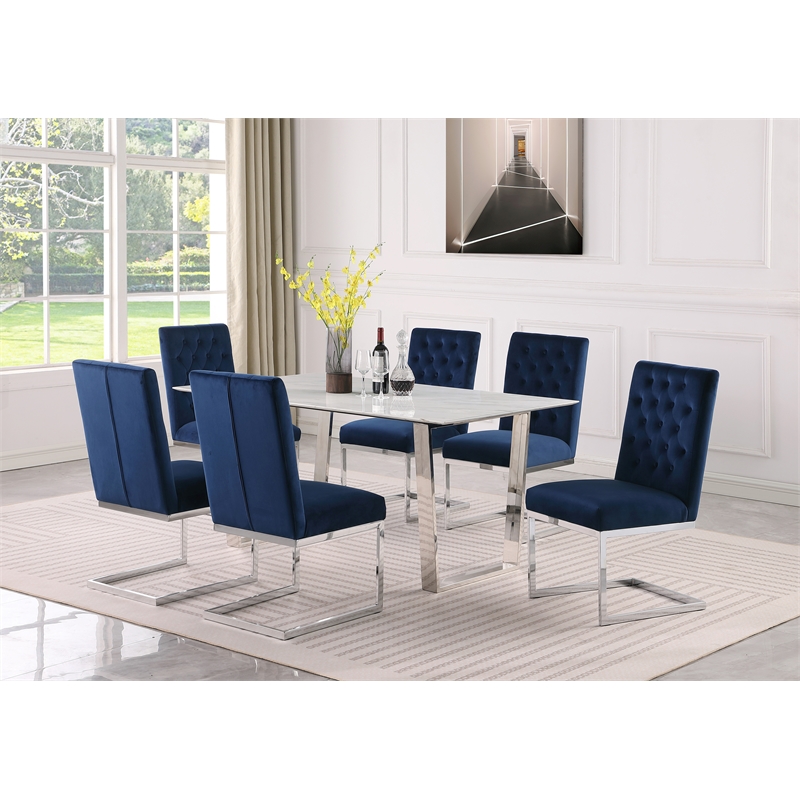 Bowery Hill Contemporary Stone With White Marble Veneer Top Dining Table