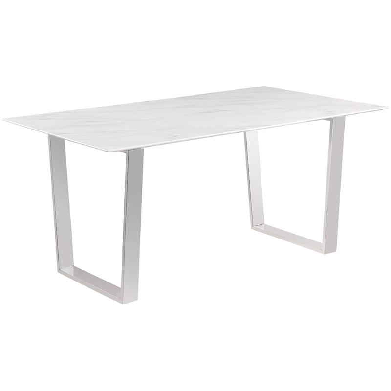 Bowery Hill Contemporary Stone With White Marble Veneer Top Dining Table
