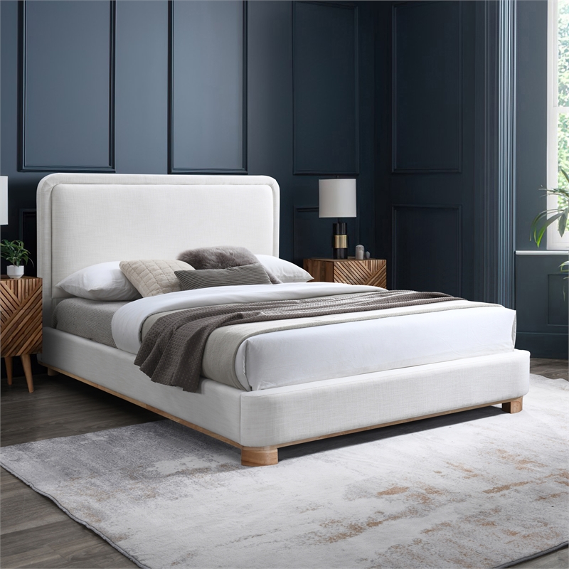 Bowery Hill Contemporary Cream Linen Textured Fabric King Bed