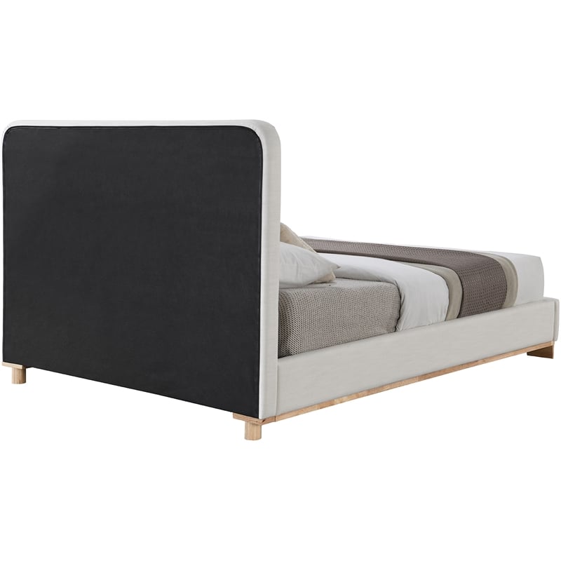 Bowery Hill Contemporary Cream Linen Textured Fabric King Bed