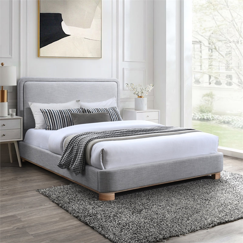 Bowery Hill Contemporary Grey Linen Textured Fabric King Bed