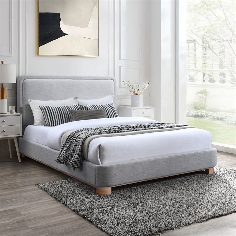 Bowery Hill Contemporary Grey Linen Textured Fabric Queen Bed
