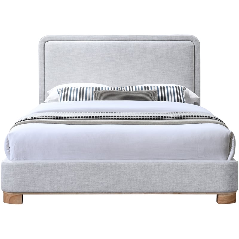 Bowery Hill Contemporary Grey Linen Textured Fabric Queen Bed