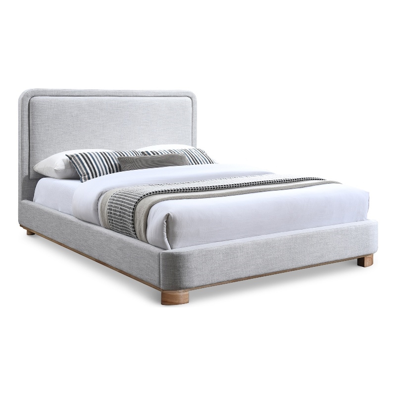 Bowery Hill Contemporary Grey Linen Textured Fabric Queen Bed