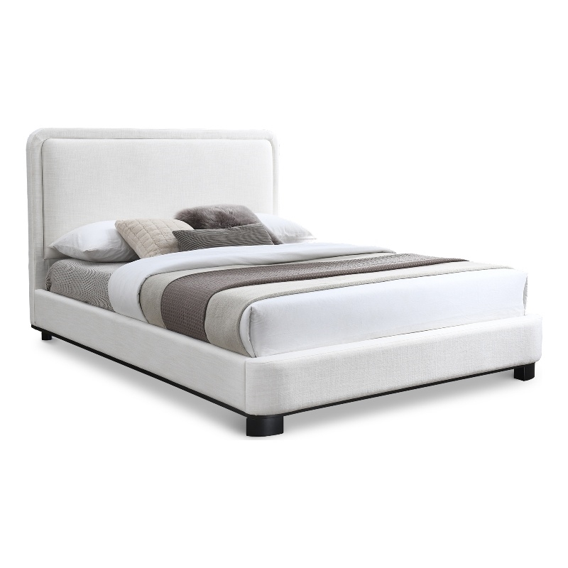 Bowery Hill Contemporary Cream Linen Textured Fabric King Bed