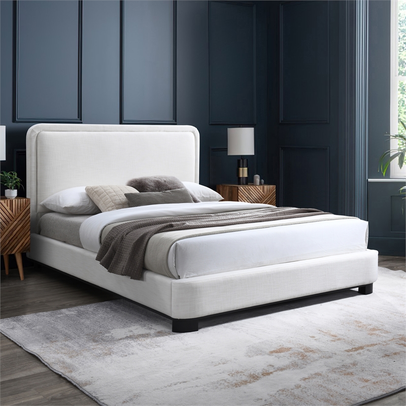 Bowery Hill Contemporary Cream Linen Textured Fabric Queen Bed