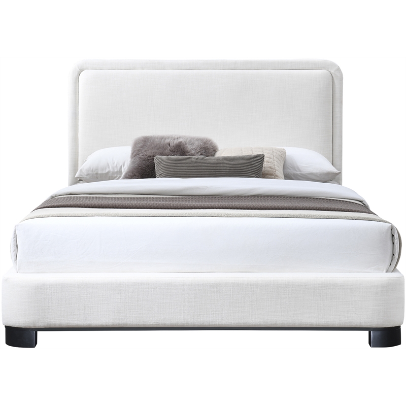Bowery Hill Contemporary Cream Linen Textured Fabric Queen Bed