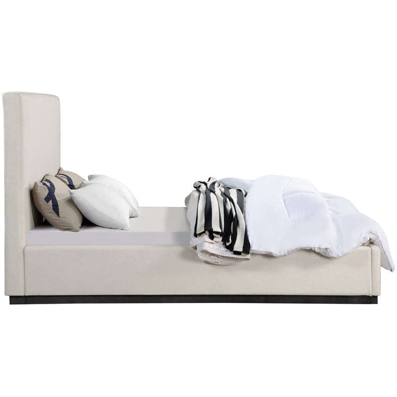 Bowery Hill Contemporary Beige Linen Textured Fabric Queen Bed