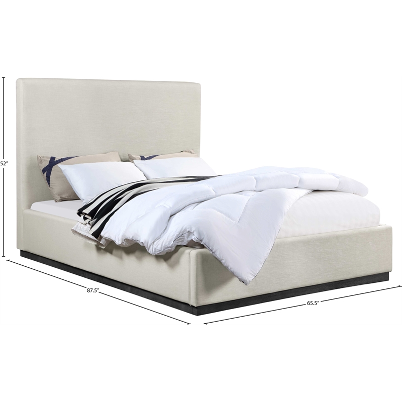 Bowery Hill Contemporary Beige Linen Textured Fabric Queen Bed
