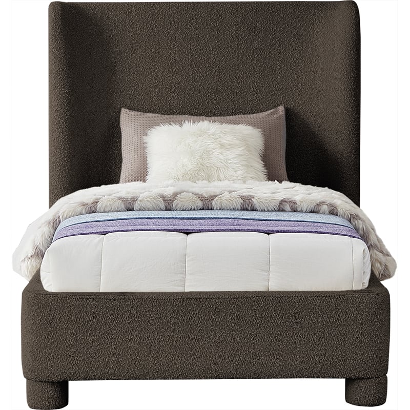 Bowery Hill Contemporary Upholstered Brown Boucle Fabric Twin Bed