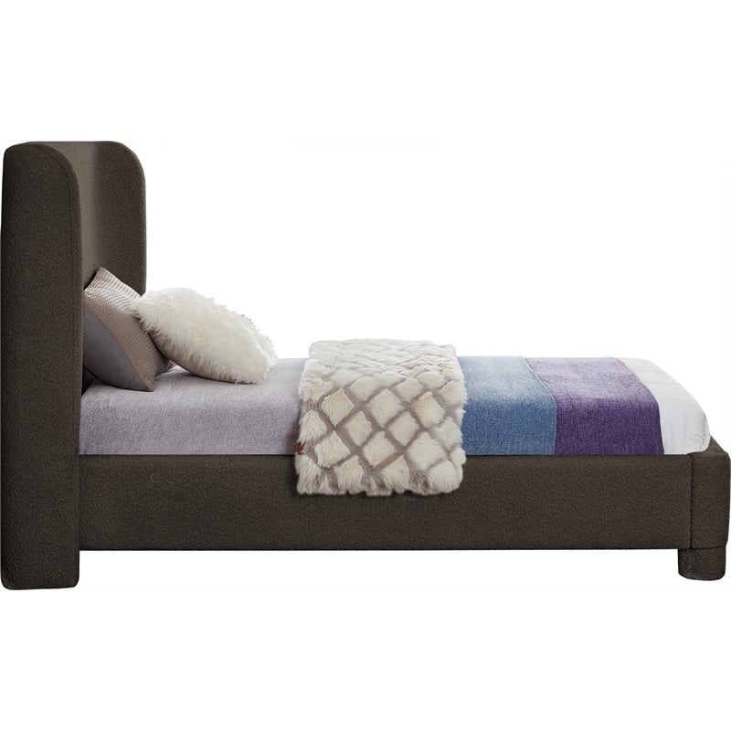 Bowery Hill Contemporary Upholstered Brown Boucle Fabric Twin Bed