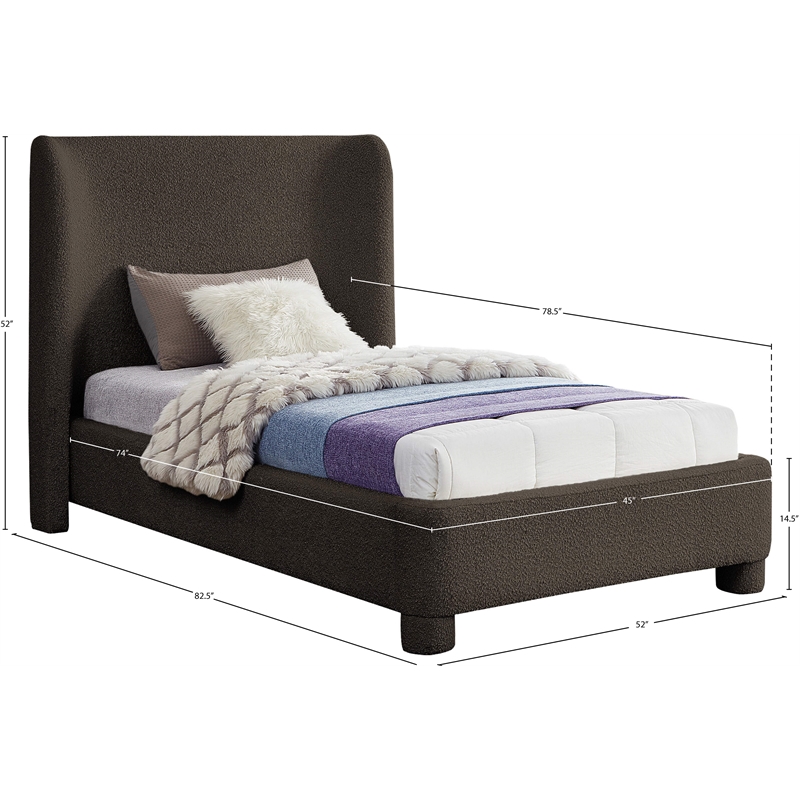 Bowery Hill Contemporary Upholstered Brown Boucle Fabric Twin Bed