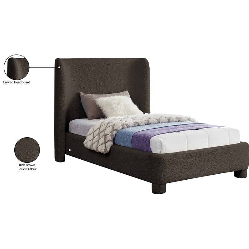 Bowery Hill Contemporary Upholstered Brown Boucle Fabric Twin Bed