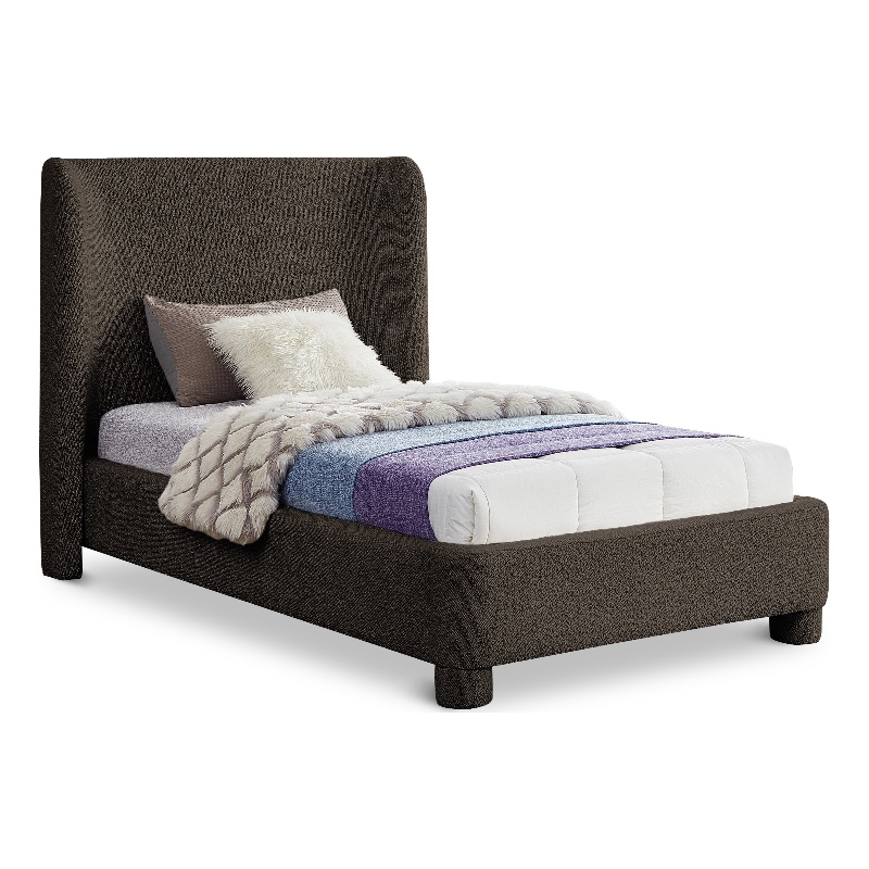 Bowery Hill Contemporary Upholstered Brown Boucle Fabric Twin Bed