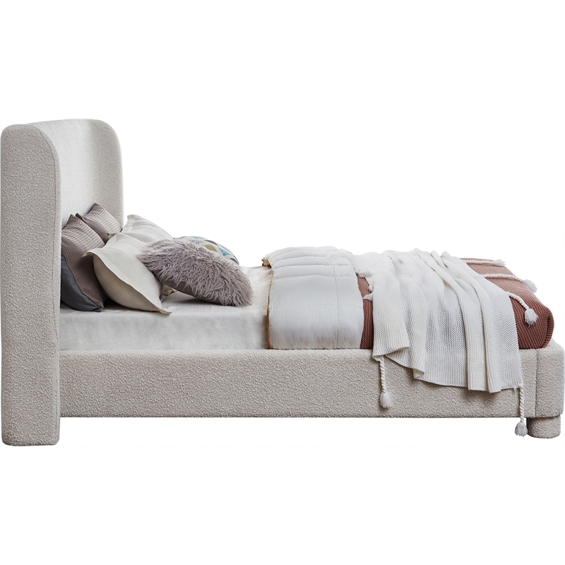 Bowery Hill Contemporary Upholstered Cream Boucle Fabric Full Bed