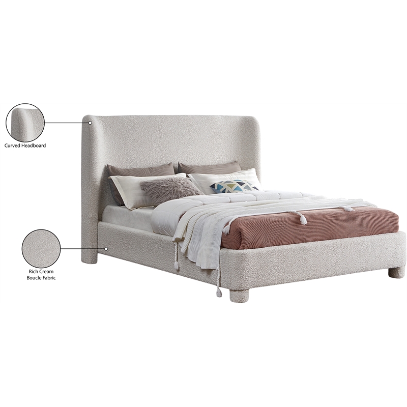 Bowery Hill Contemporary Upholstered Cream Boucle Fabric Full Bed