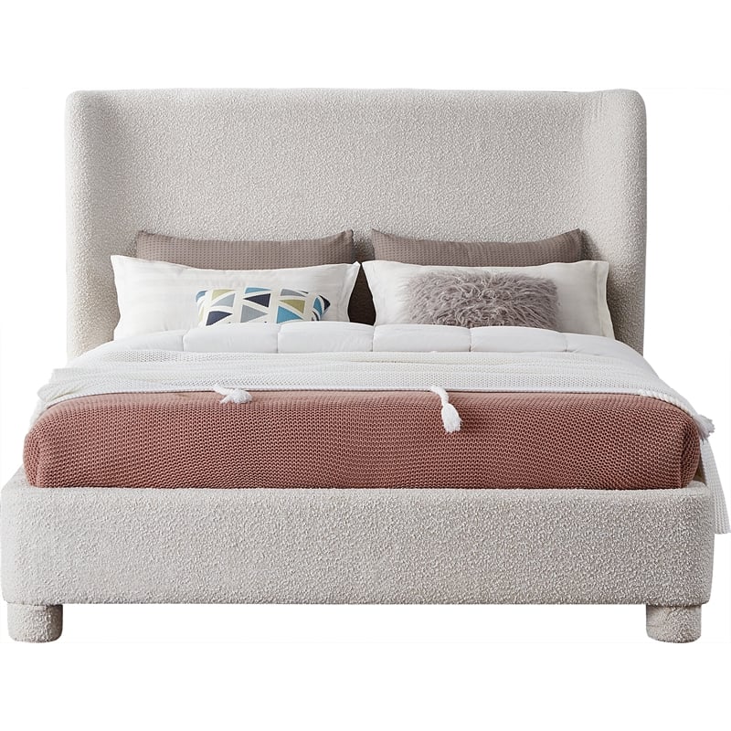 Bowery Hill Contemporary Upholstered Cream Boucle Fabric King Bed
