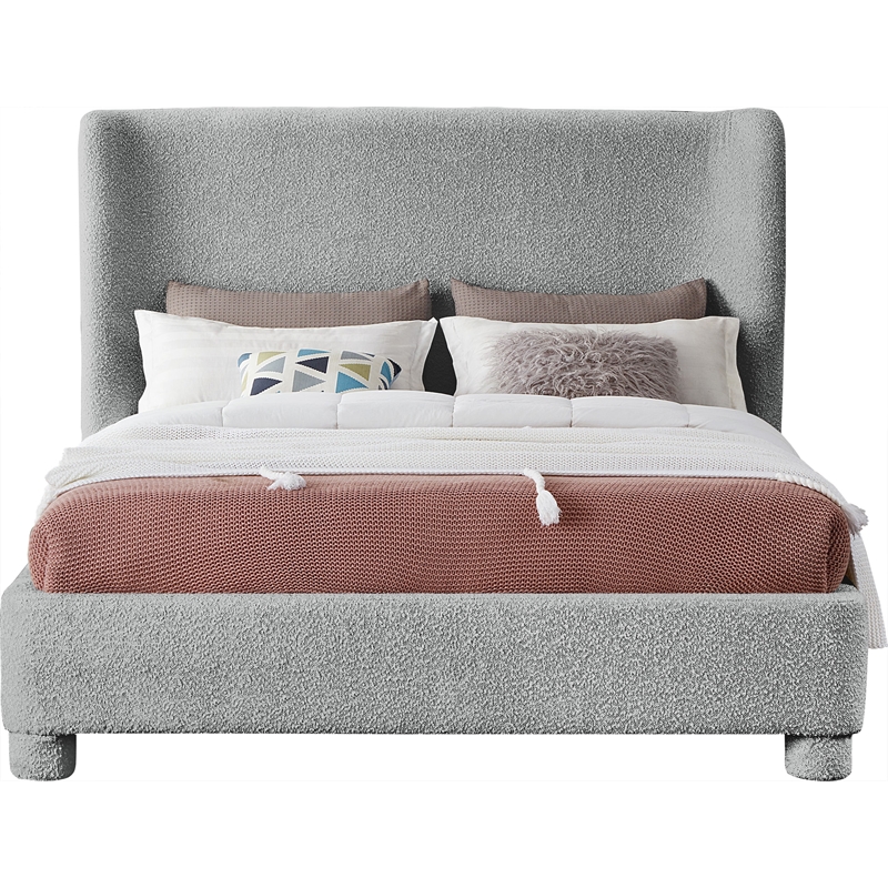 Bowery Hill Contemporary Upholstered Grey Boucle Fabric King Bed