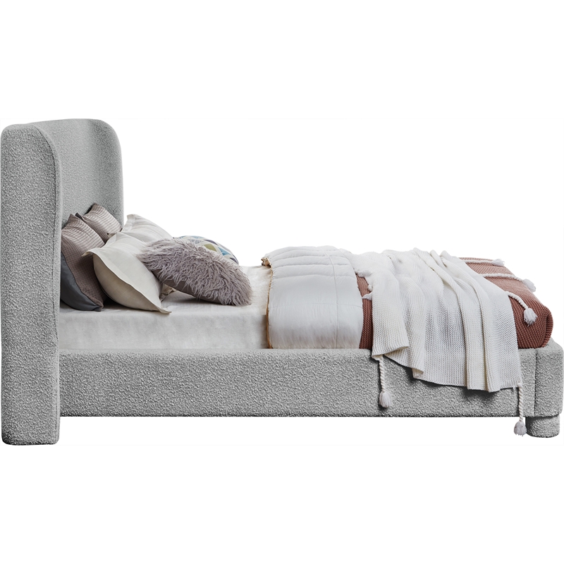 Bowery Hill Contemporary Upholstered Grey Boucle Fabric King Bed