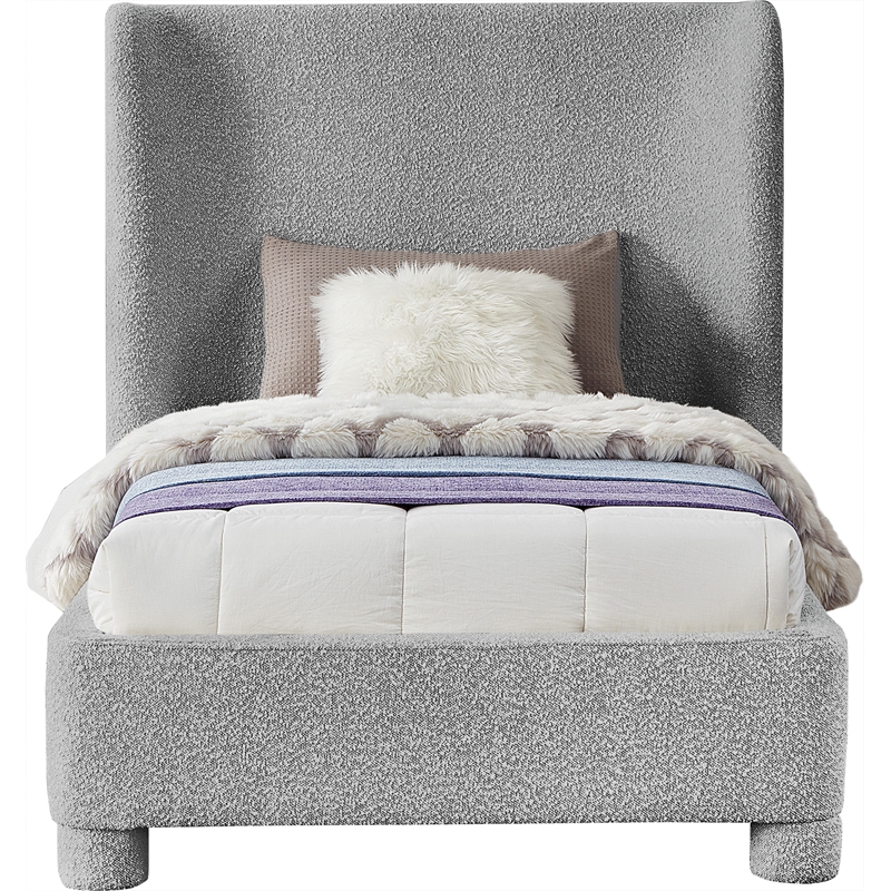 Bowery Hill Contemporary Upholstered Grey Boucle Fabric Twin Bed