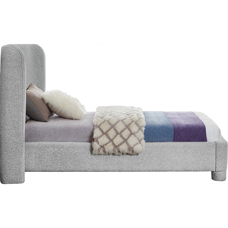 Bowery Hill Contemporary Upholstered Grey Boucle Fabric Twin Bed
