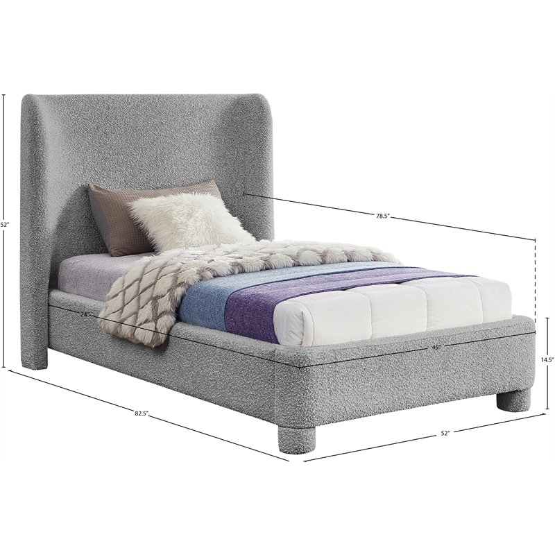 Bowery Hill Contemporary Upholstered Grey Boucle Fabric Twin Bed