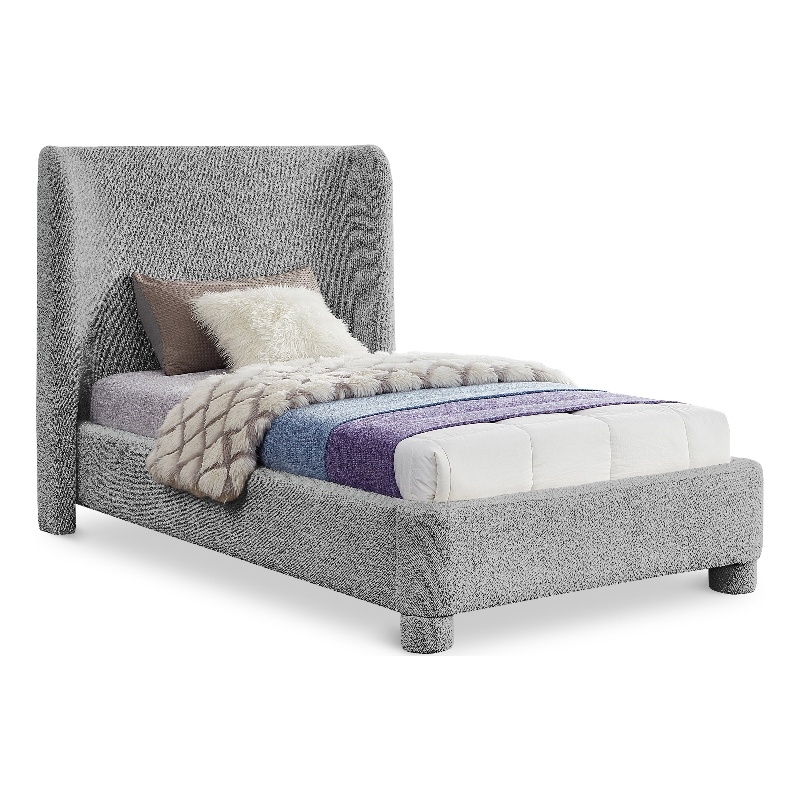 Bowery Hill Contemporary Upholstered Grey Boucle Fabric Twin Bed