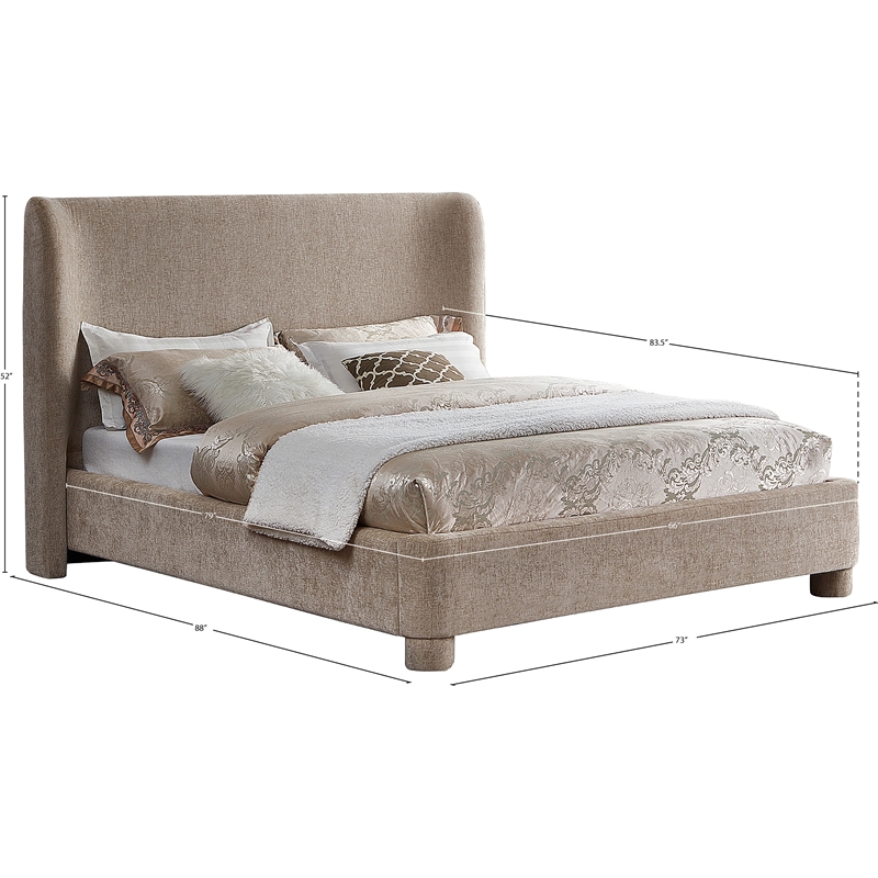 Bowery Hill Contemporary Upholstered Beige Chenille Fabric Queen Bed