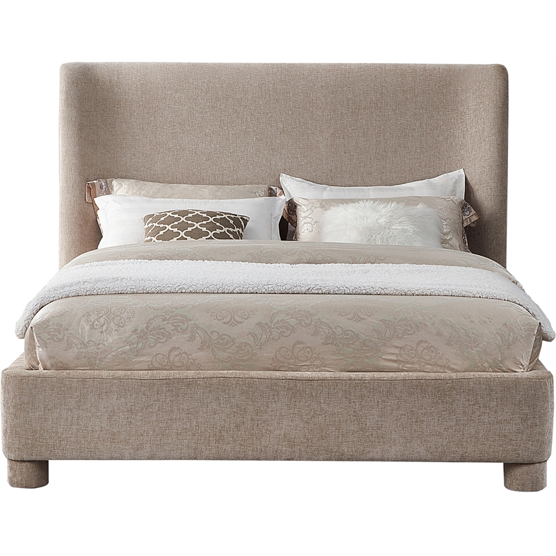 Bowery Hill Contemporary Upholstered Beige Chenille Fabric Queen Bed