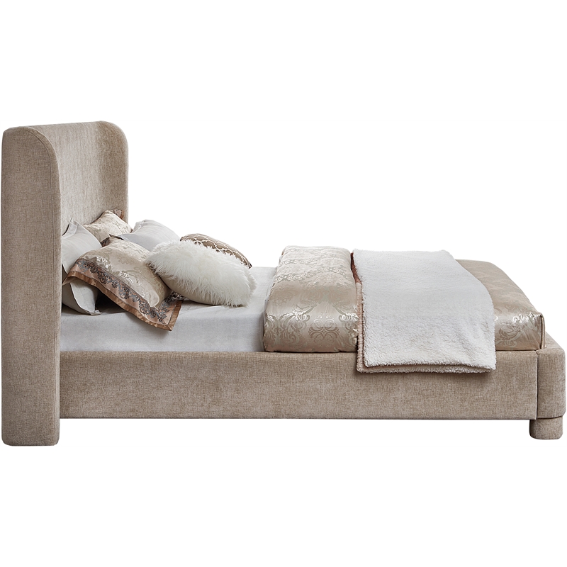 Bowery Hill Contemporary Upholstered Beige Chenille Fabric Queen Bed