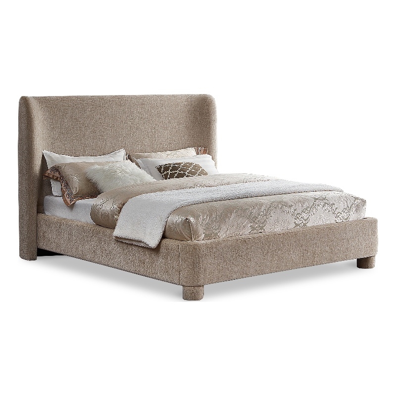 Bowery Hill Contemporary Upholstered Beige Chenille Fabric Queen Bed