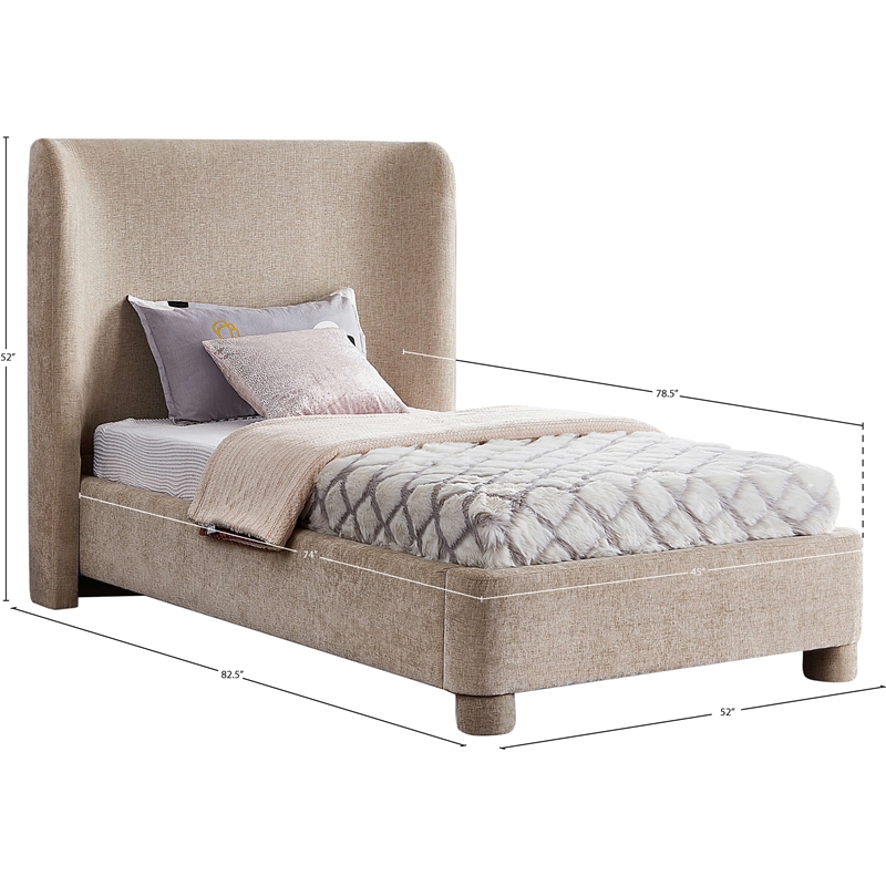 Bowery Hill Contemporary Upholstered Beige Chenille Fabric Twin Bed