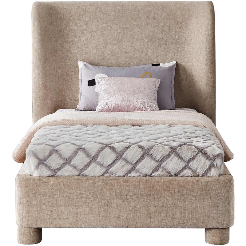 Bowery Hill Contemporary Upholstered Beige Chenille Fabric Twin Bed