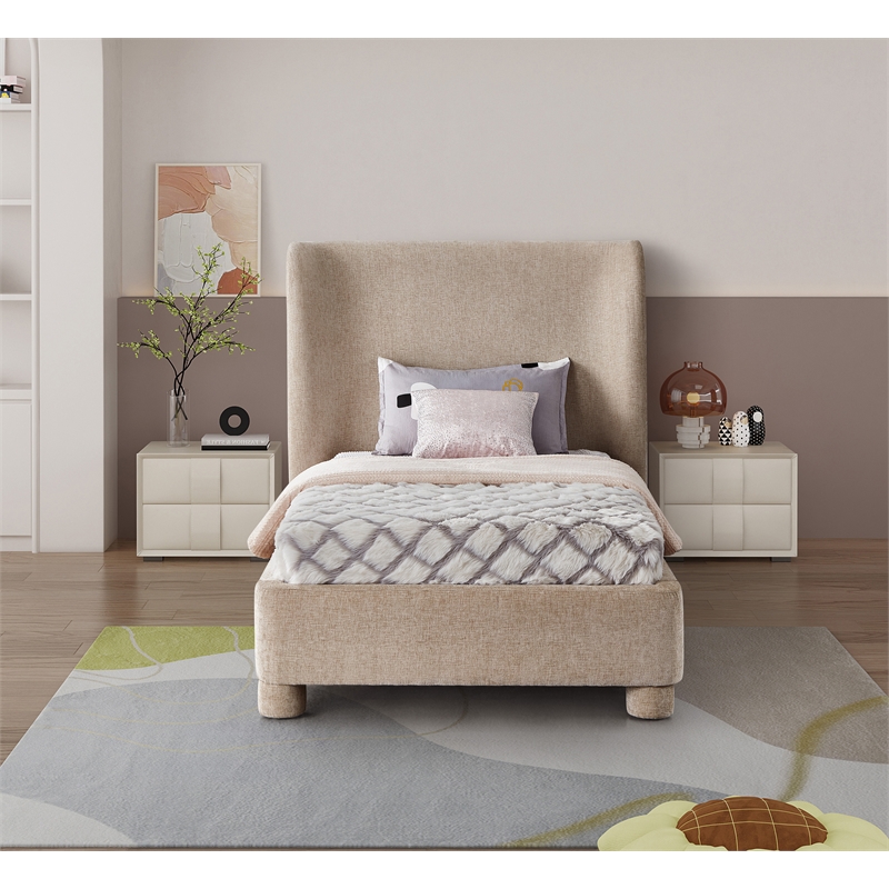 Bowery Hill Contemporary Upholstered Beige Chenille Fabric Twin Bed