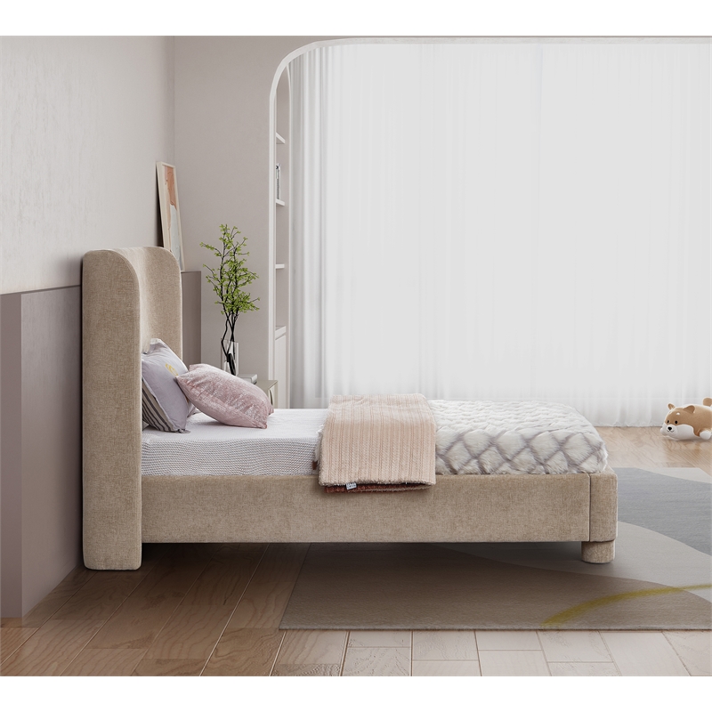 Bowery Hill Contemporary Upholstered Beige Chenille Fabric Twin Bed