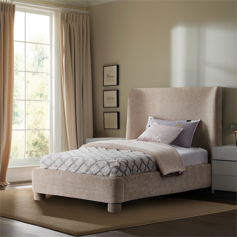 Bowery Hill Contemporary Upholstered Beige Chenille Fabric Twin Bed