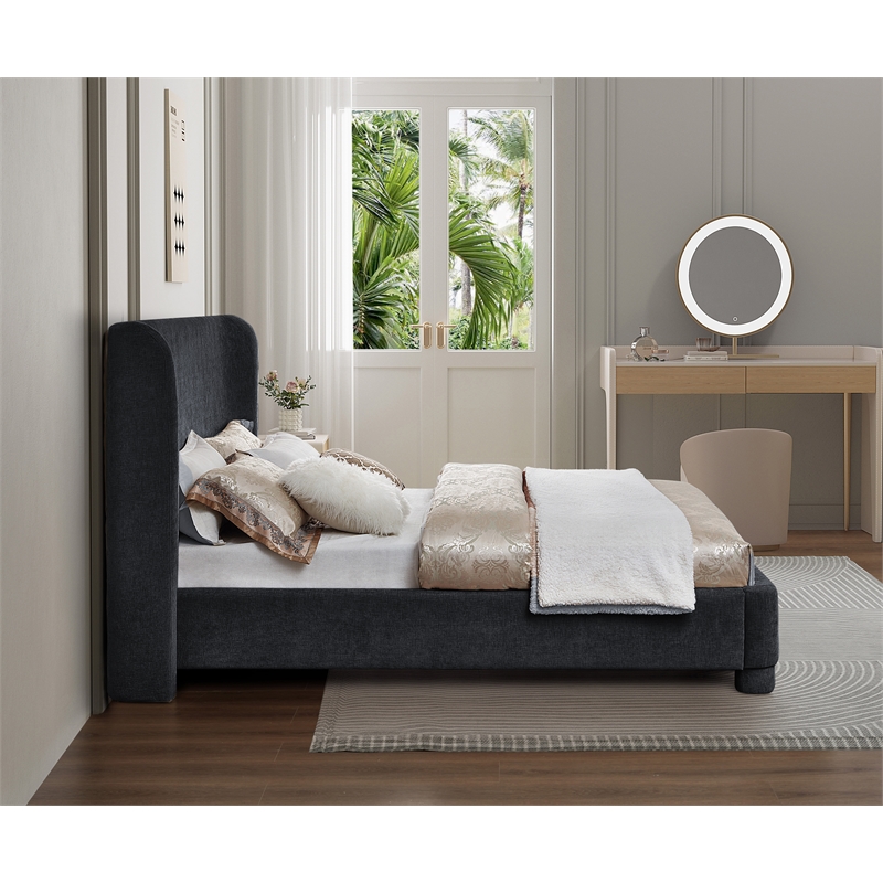 Bowery Hill Contemporary Upholstered Black Chenille Fabric Full Bed