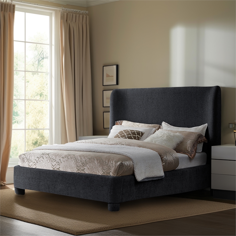 Bowery Hill Contemporary Upholstered Black Chenille Fabric Full Bed
