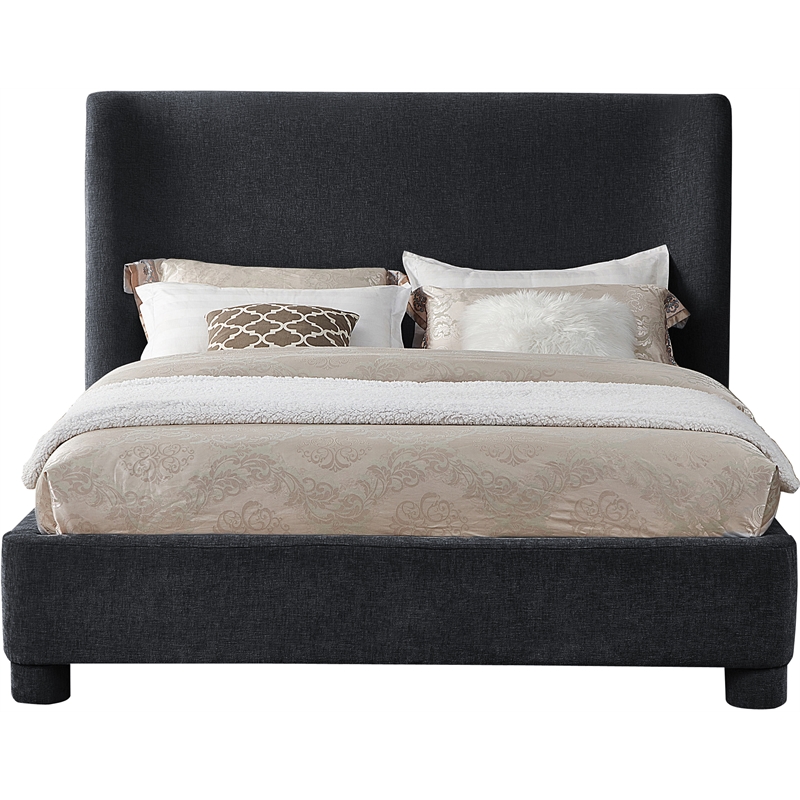 Bowery Hill Contemporary Upholstered Black Chenille Fabric Queen Bed