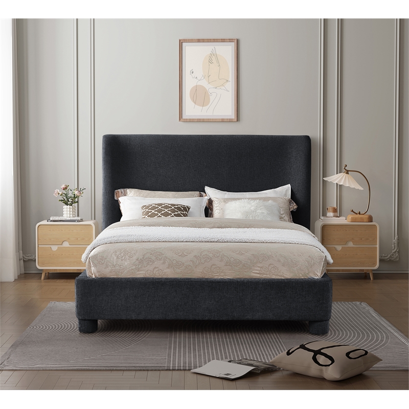 Bowery Hill Contemporary Upholstered Black Chenille Fabric Queen Bed