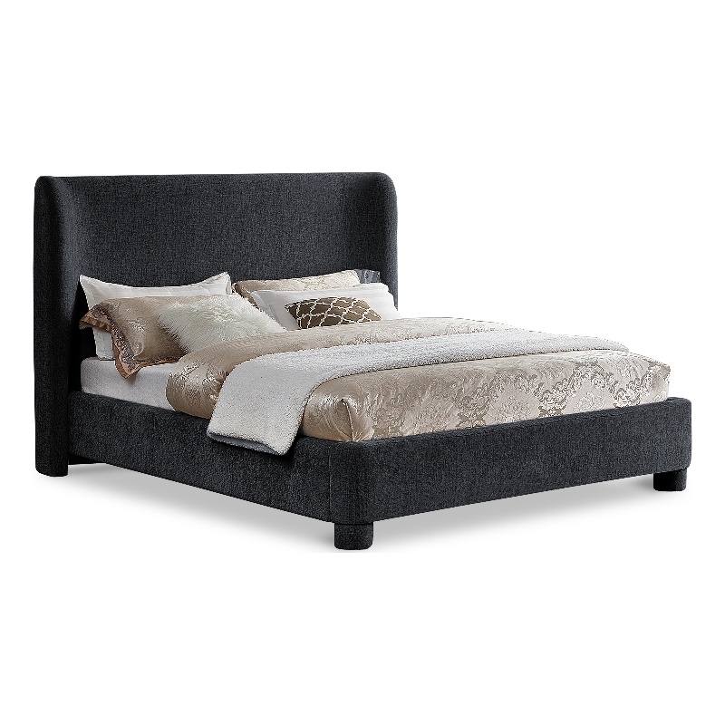 Bowery Hill Contemporary Upholstered Black Chenille Fabric Queen Bed