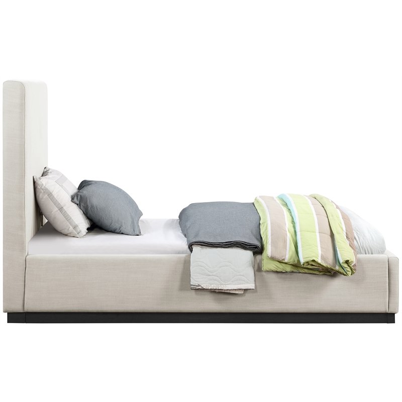 Bowery Hill Contemporary Beige Linen Textured Fabric Twin Bed