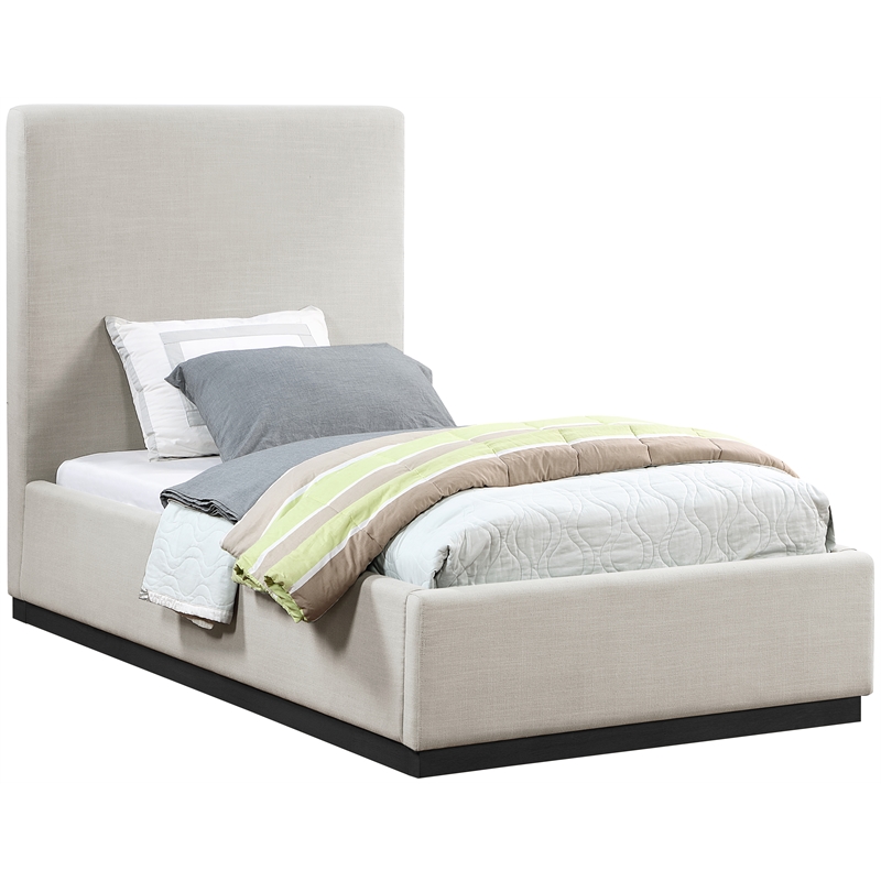 Bowery Hill Contemporary Beige Linen Textured Fabric Twin Bed