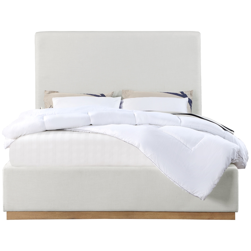 Bowery Hill Contemporary Cream Linen Textured Fabric Queen Bed