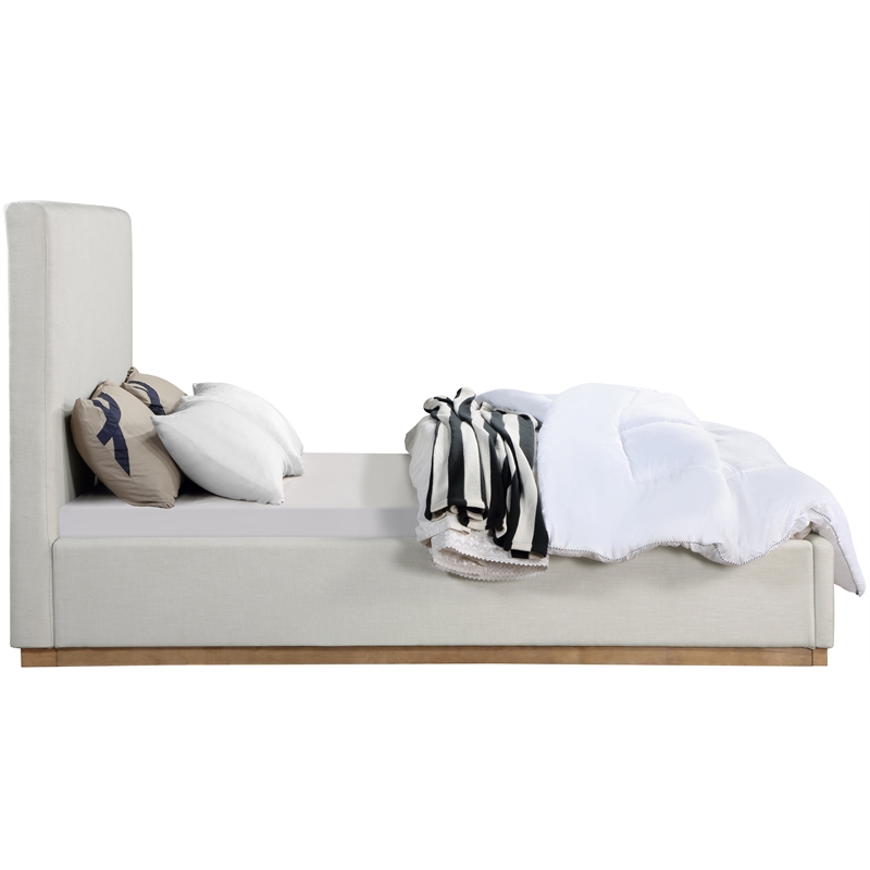 Bowery Hill Contemporary Cream Linen Textured Fabric Queen Bed